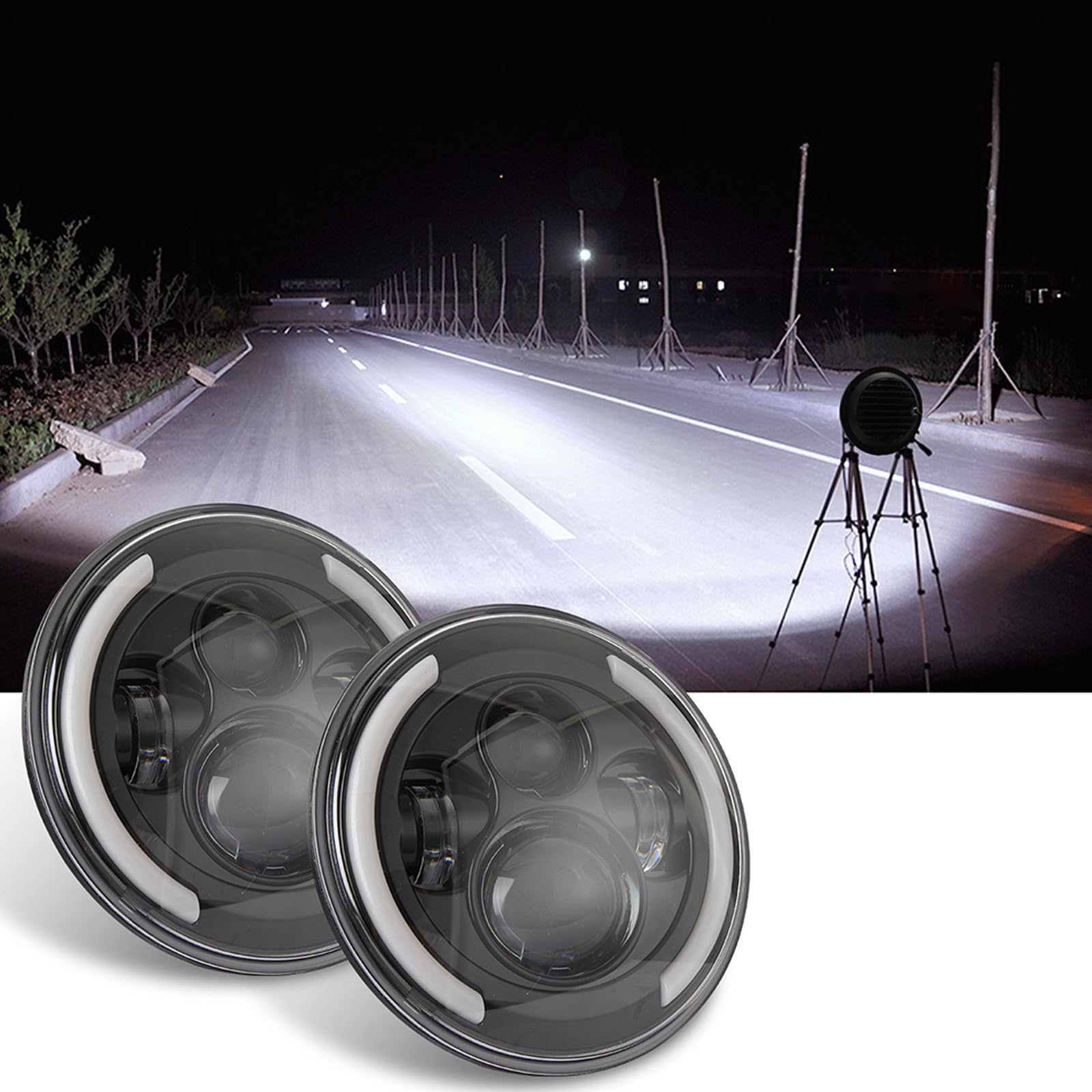 VANZACK Faro de Motocicleta Redondo LED de 7 Pulgadas 200 W Negro