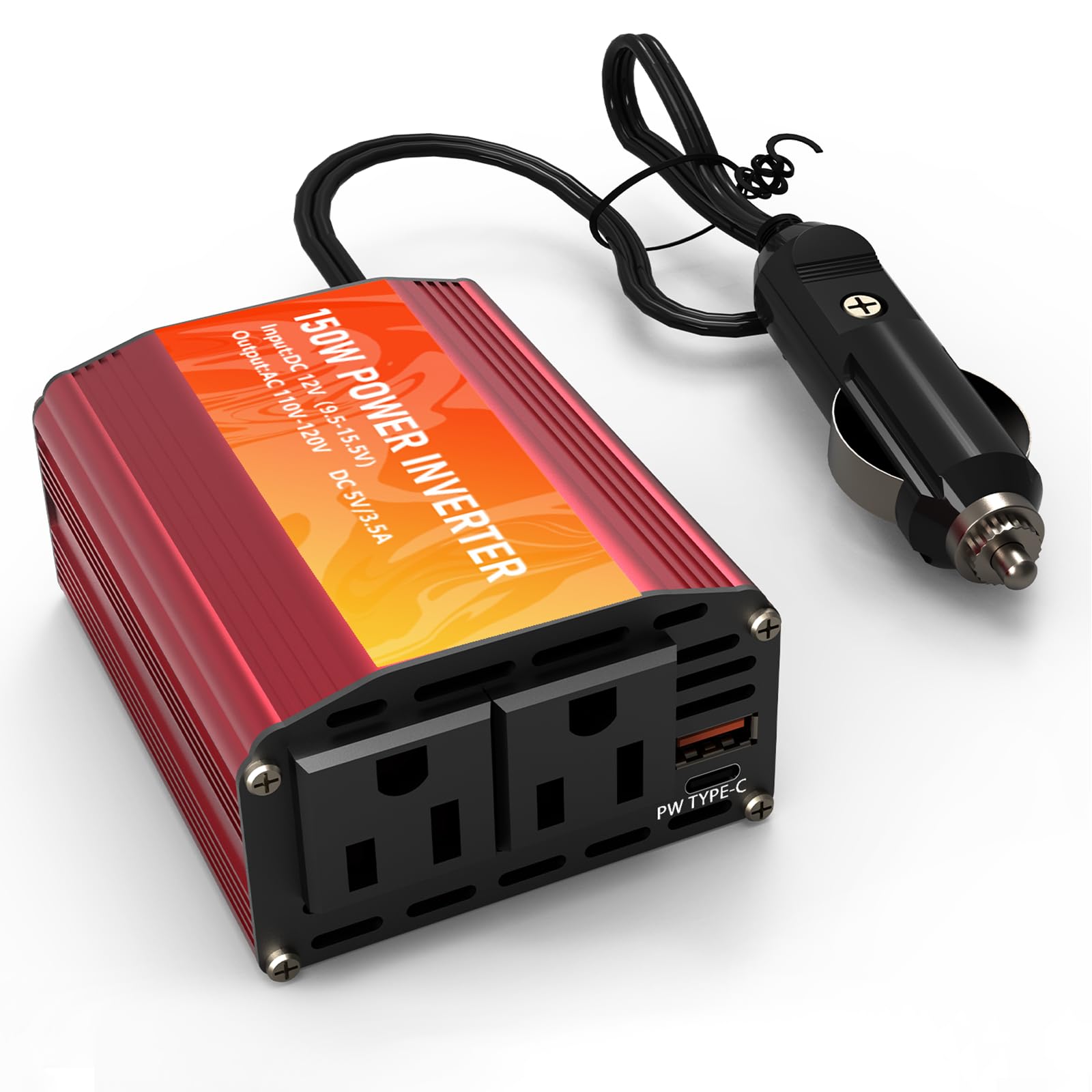 Photo 1 of 150W/300W Car Power Inverter, 12v DC to 110v/120v AC Inverter with 2 AC Outlets & USB-C Port, Power Car Outlet Adapter for Phones, Laptops, and Road Trips