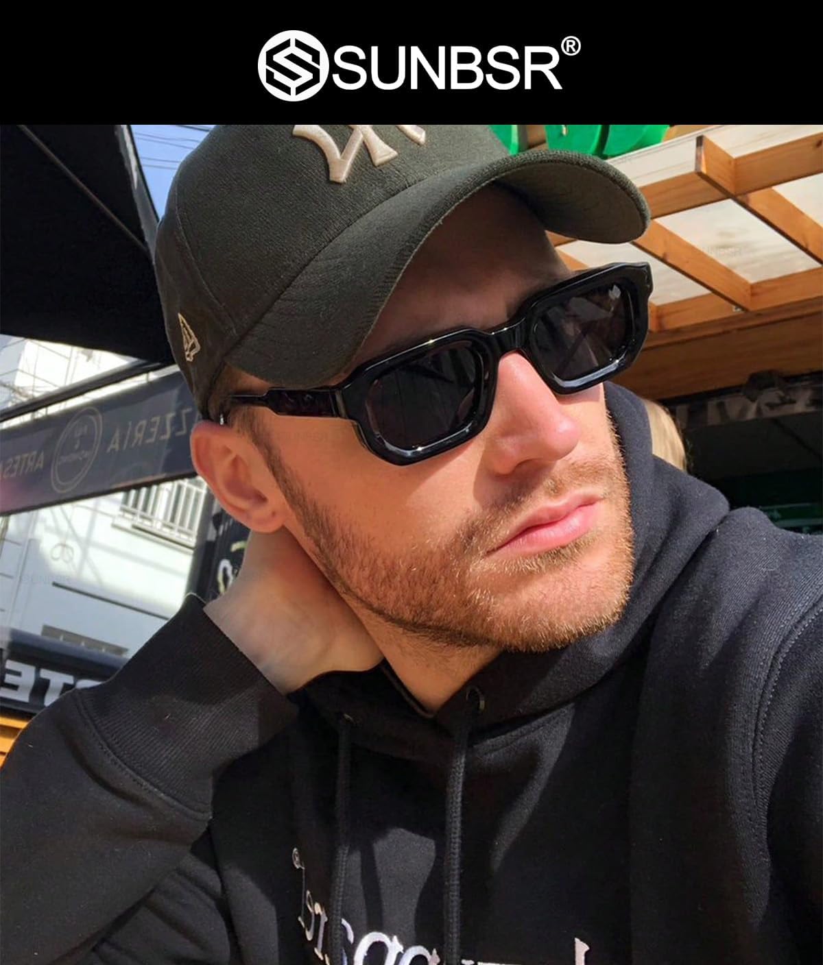 Retro Rectangle Sunglasses for Men Women Trendy Small Square Thick Frame Sun Glasses 90s Vintage Shades - Image 3