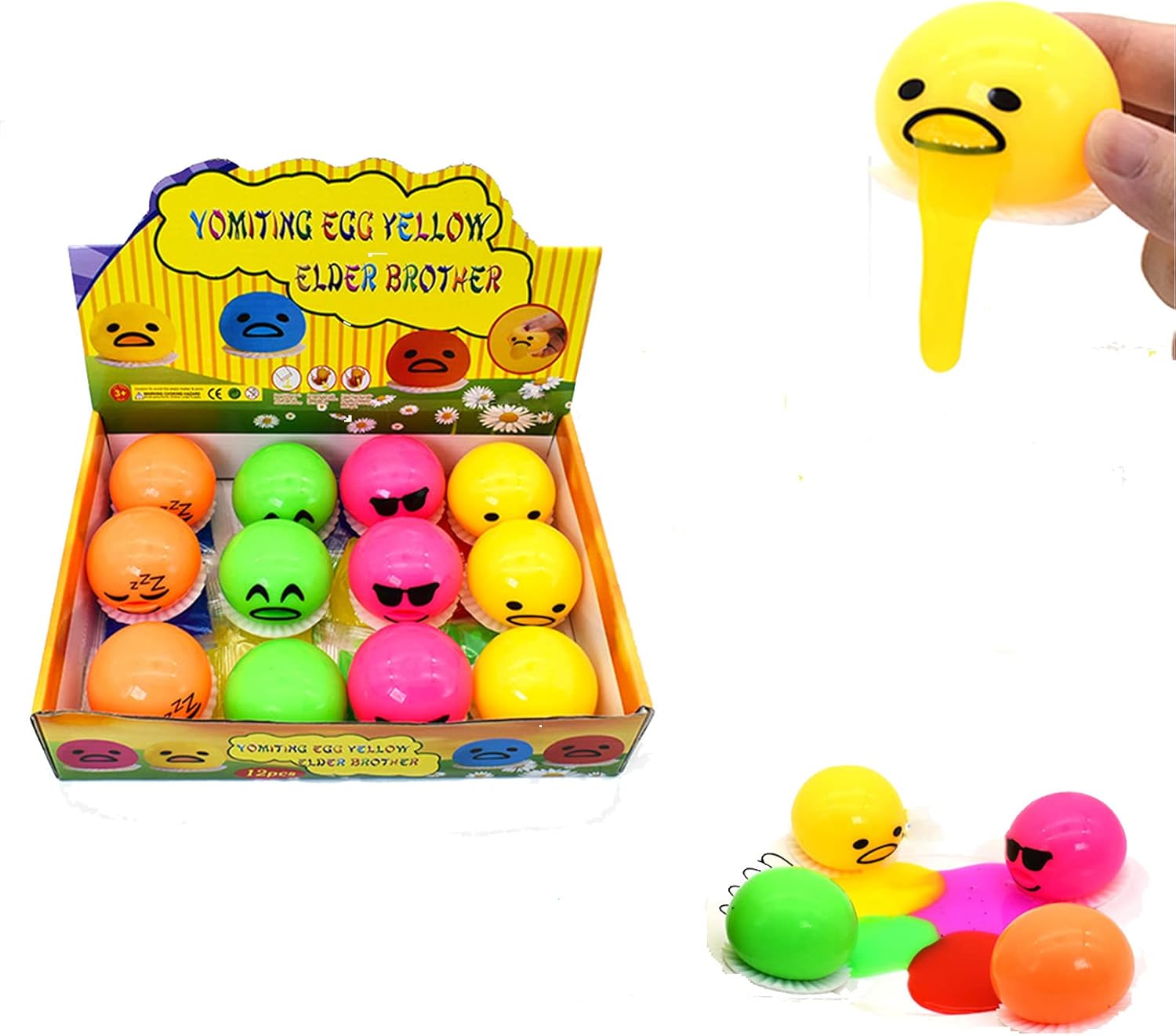 Angelia Vomiting Egg Yolk Stress Ball,The Puking Ball, Yellow Round