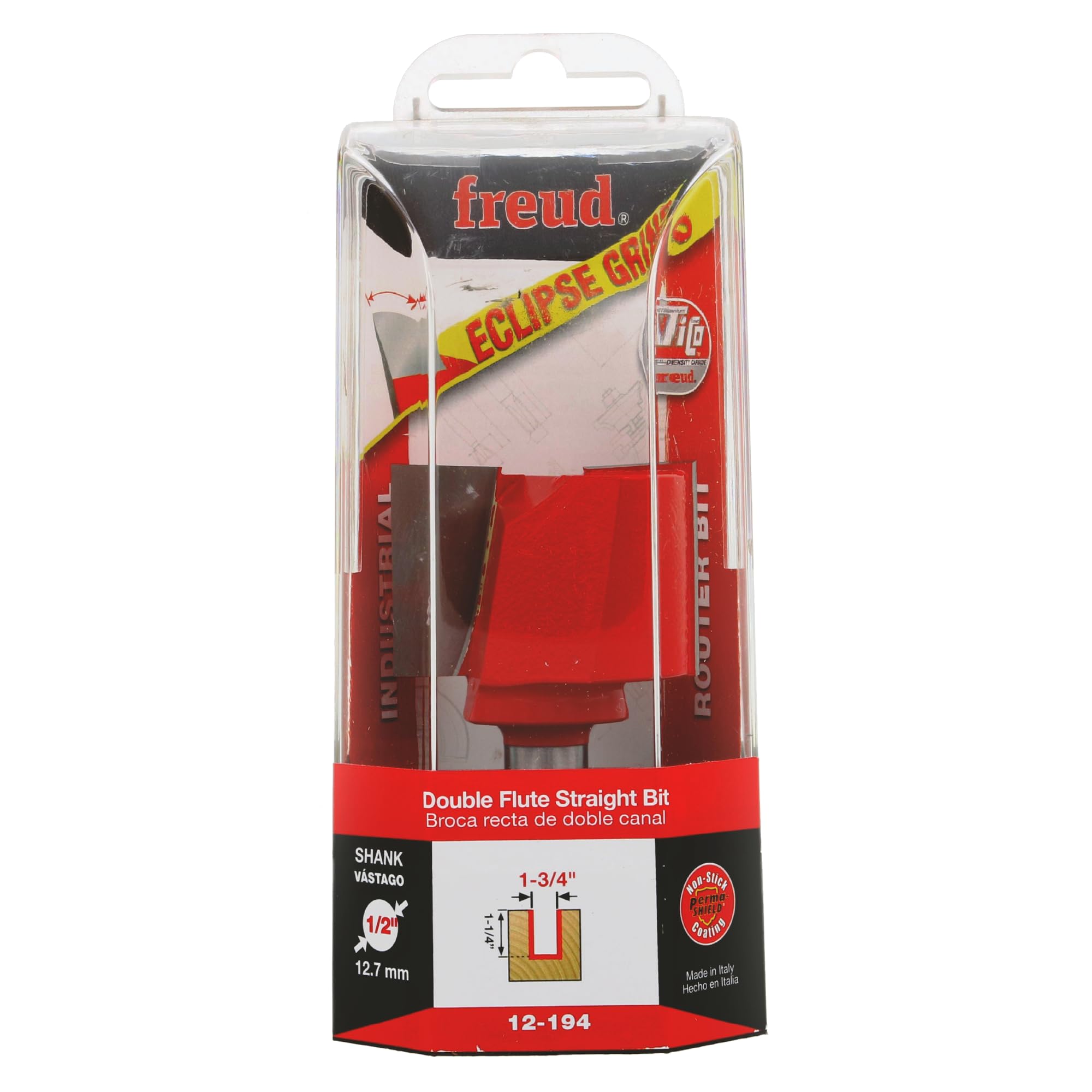 Freud 12-194 - Broca recta de doble canal con vástago de 1,27 cm, 1-3/4 pulgadas (diámetro)