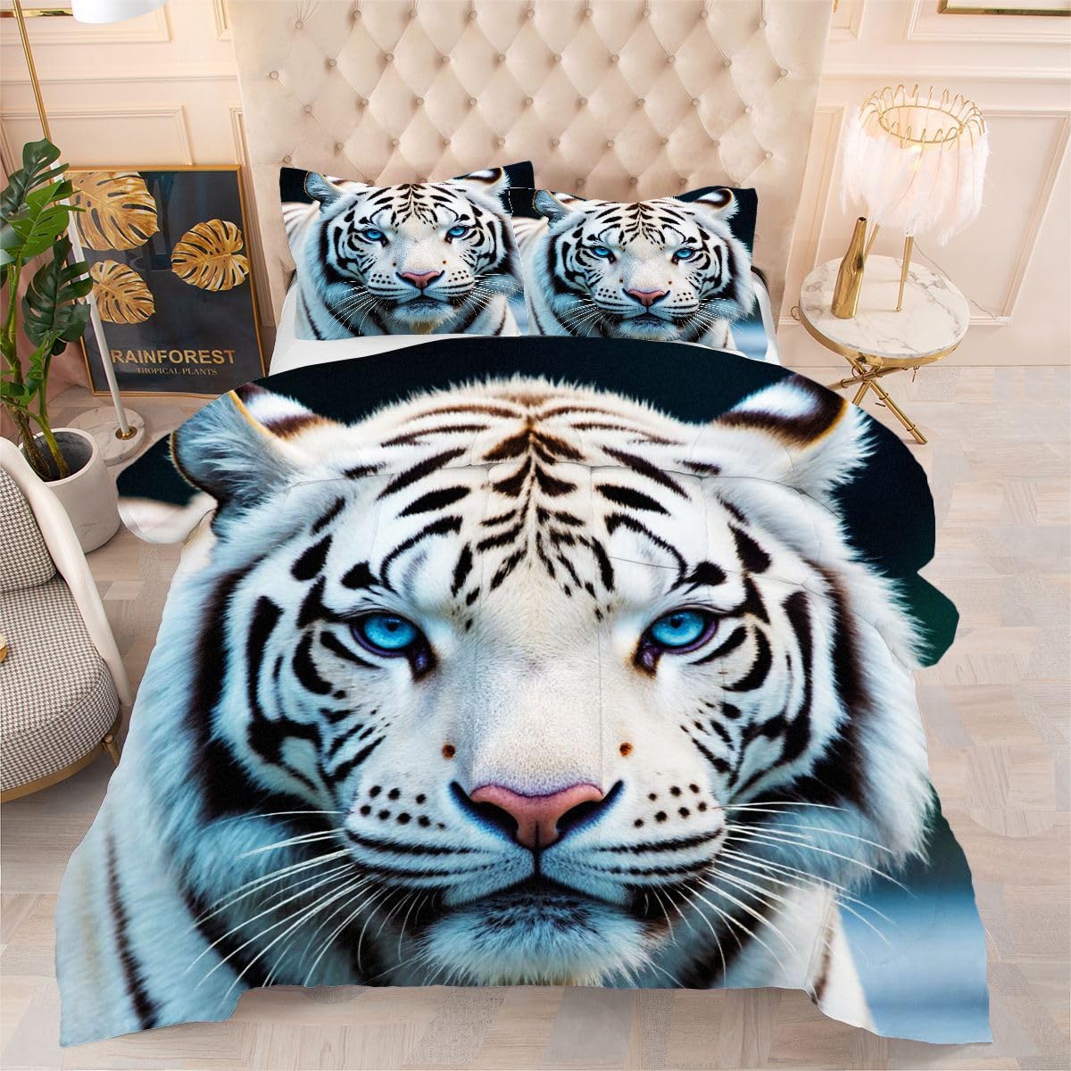 Housse de couette Tigre Blanc 160x200 pour décoration de chambre d'adolescent