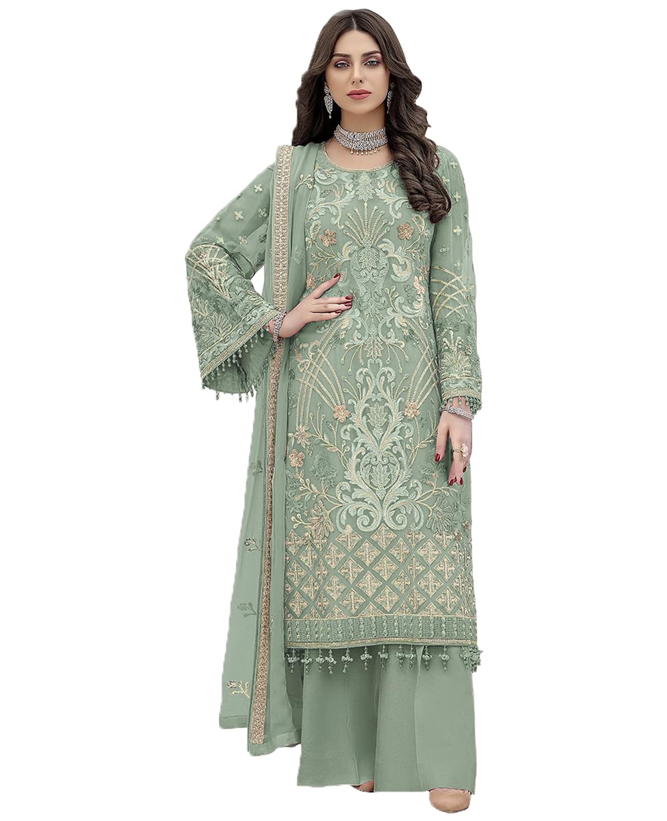 Womens Net Semi Stitched salwar suit set with dupatta Ladies use salwar suit material for women For Emboirdery salwar suit set with dupatta And salwarsuit wedding-image-46