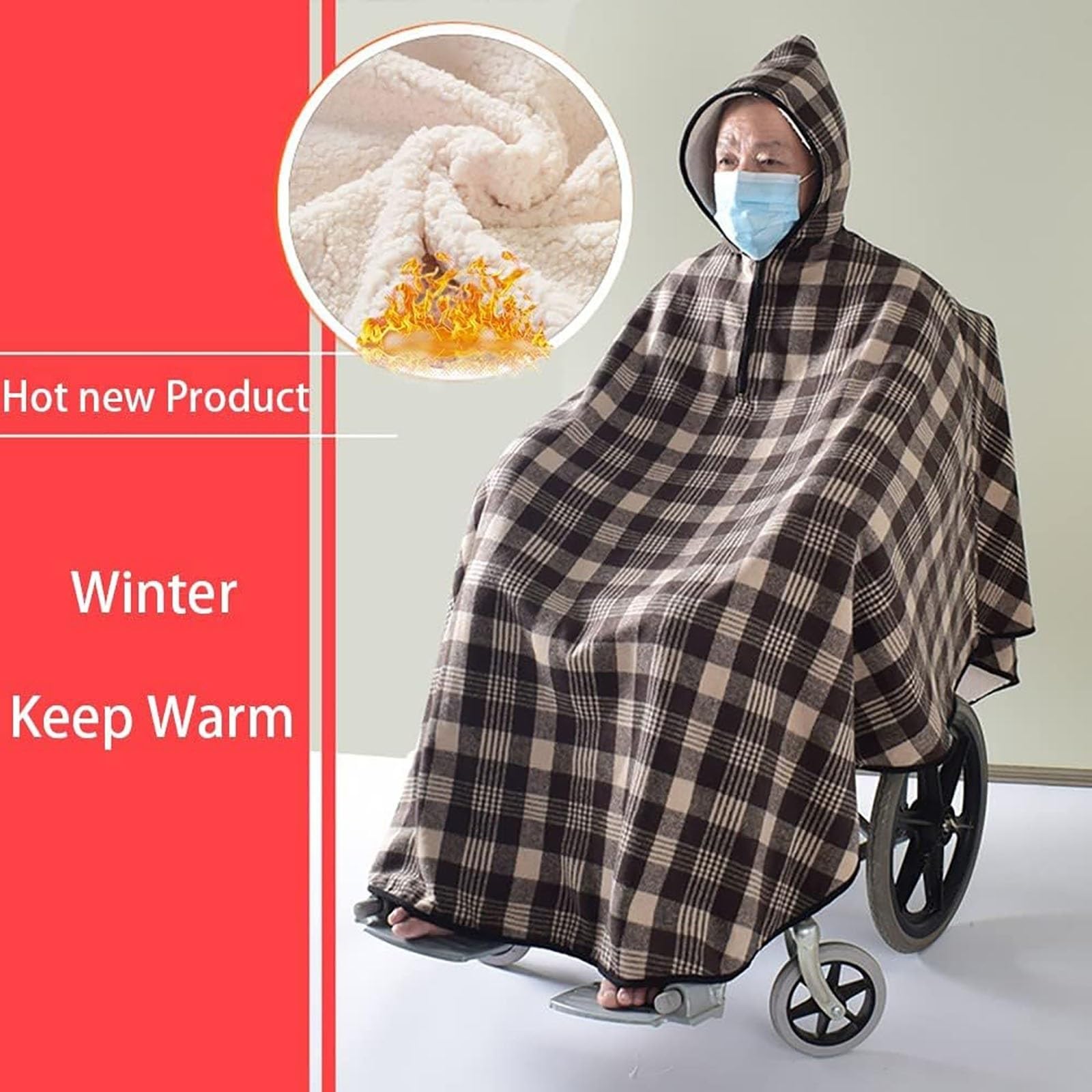 Manta para Silla de Ruedas, Poncho de Invierno para Silla de Ruedas Abrigo para Manta Térmica Cálida con Capucha, con Forro Polar Cubierta cálida para Mujeres y Hombres