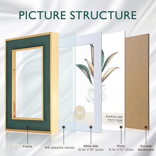 Miniatura 3 de XUANLUO Paquete de 4 portarretratos rústicos de 5 x 7 pulgadas con grano de madera azul envejecido, imágenes de 4 x 6 pulgadas con paspartú o 5 x 7