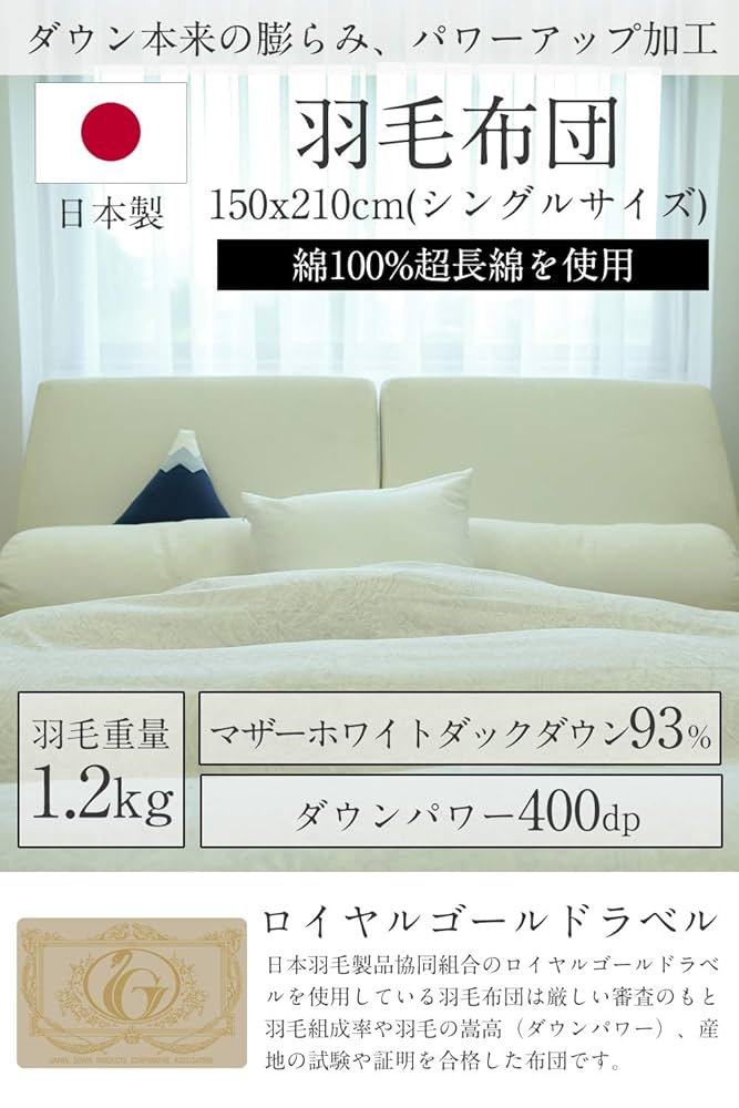 Amazon｜日本製 羽毛ふとん 羽毛布団 シングル マザーホワイト