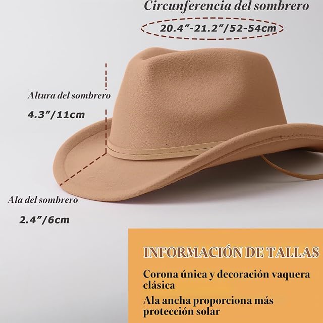 Foto 4 de 7 de DRESHOW Sombrero Cowboy Niños Niñas Western Fedora Fieltro Hebilla de Cinturón Sombreros Retro Panamá…