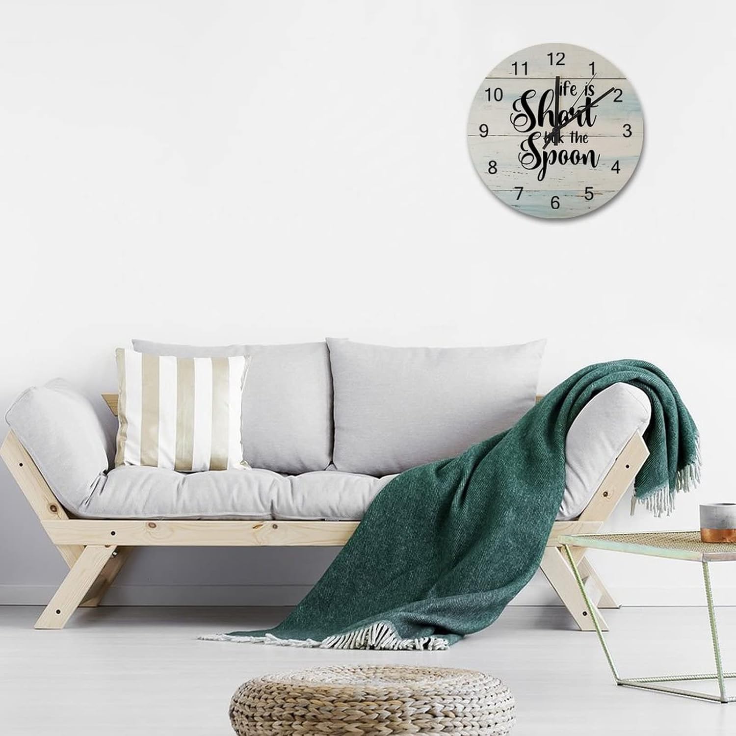 15 Inch Life is Short Lick The Spoon Wall Clock Non Ticking Inspirational Quotes Home Decor Wall Clocks Round Clock for Kitchen,Dining Room Housewarming Gifts for New Home