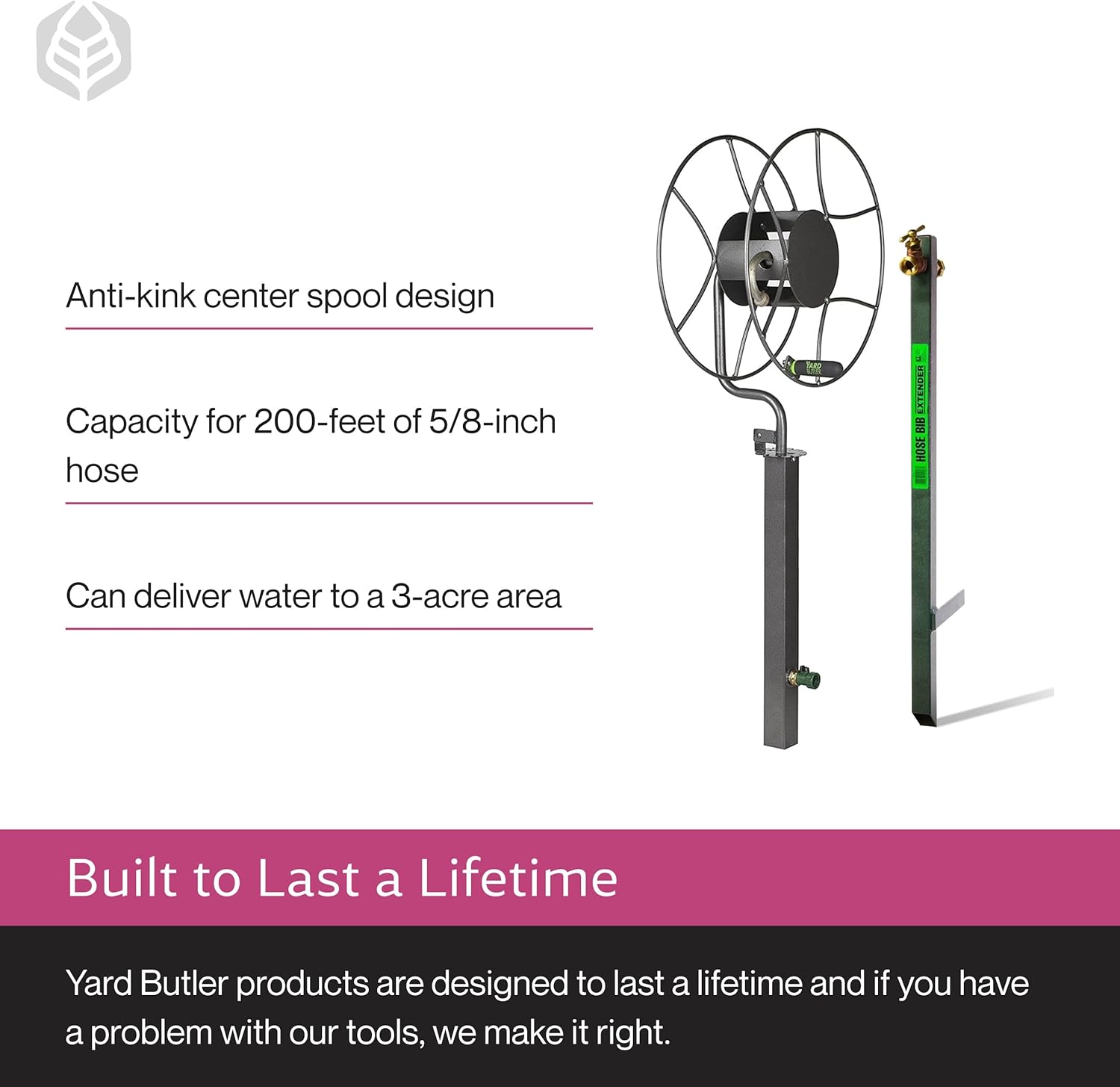 Yard Butler Free Standing Swivel Hose Reel - Water Hose Caddy For Yard or Garden - Outdoor Garden Hose Accessories, Water Hose Reel Rotate 360 Degree, Freestanding Metal Outdoor Water Pipe Stand