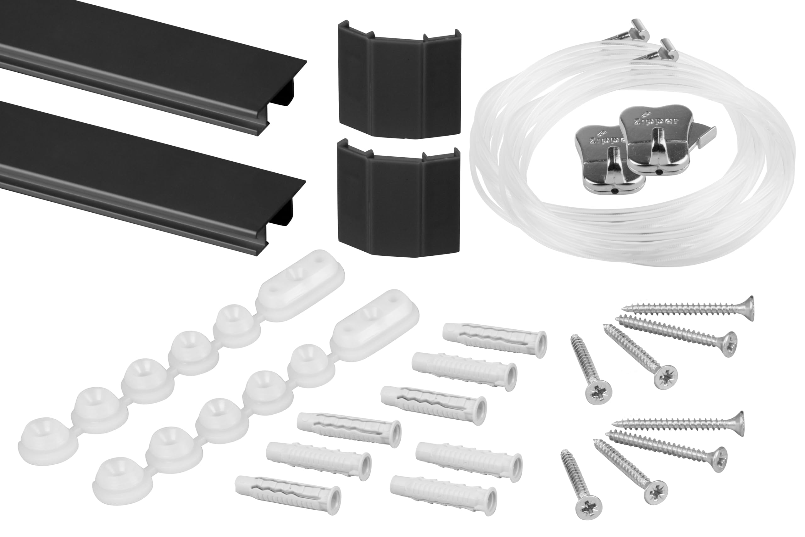 STAS Bilderschienen - Galerieschiene Weiss / 200cm (2 x 100cm) Cliprail Max - komplettes Set inkl. Perlonseile und Bilderhaken