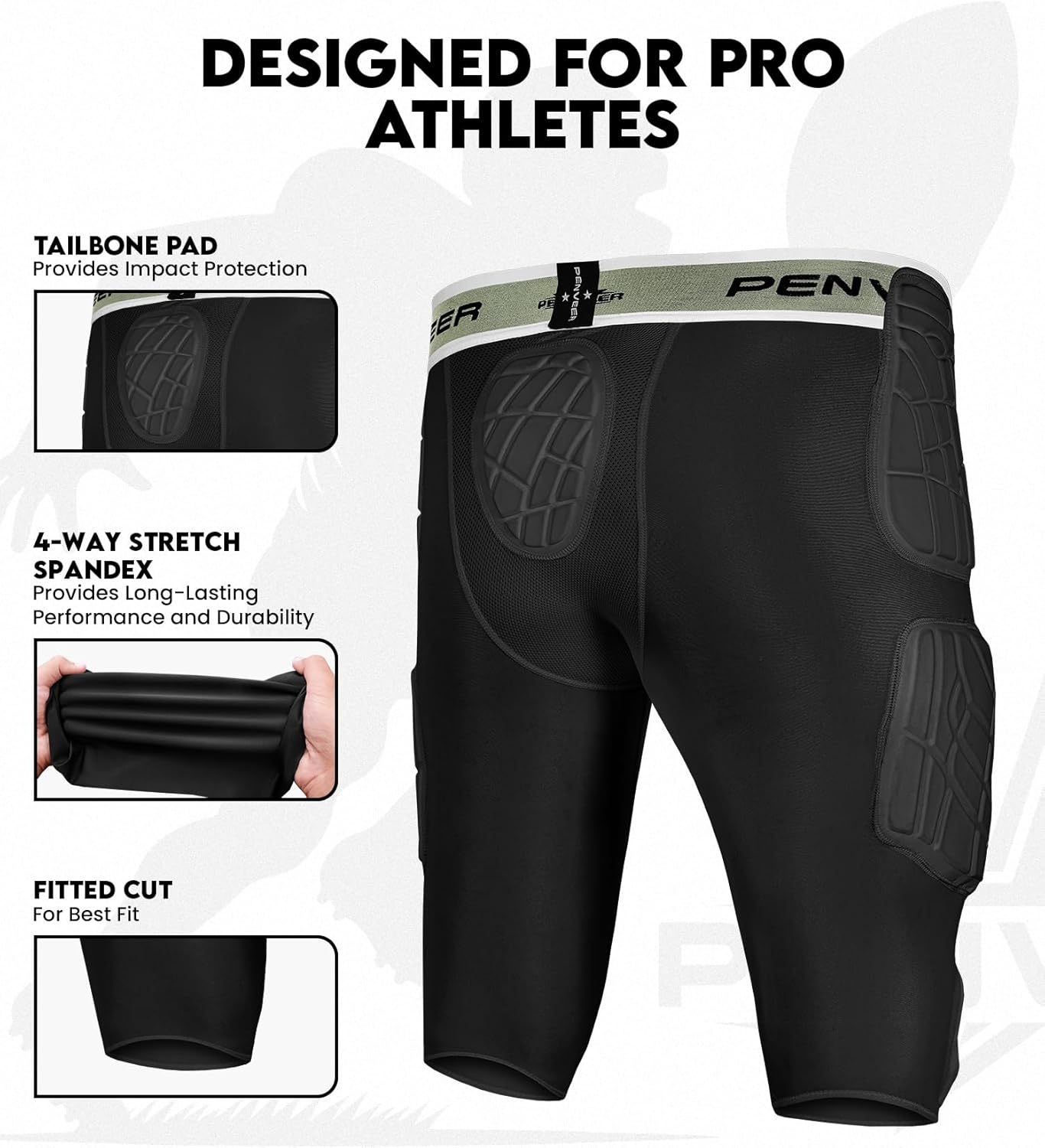 7.0 Football Girdle for Men & Boys with Cup Pocket - Padded Compression Shorts with Integrated Hip, Thigh, Knee & Tailbone Pads for Maximum Protection - Image 3