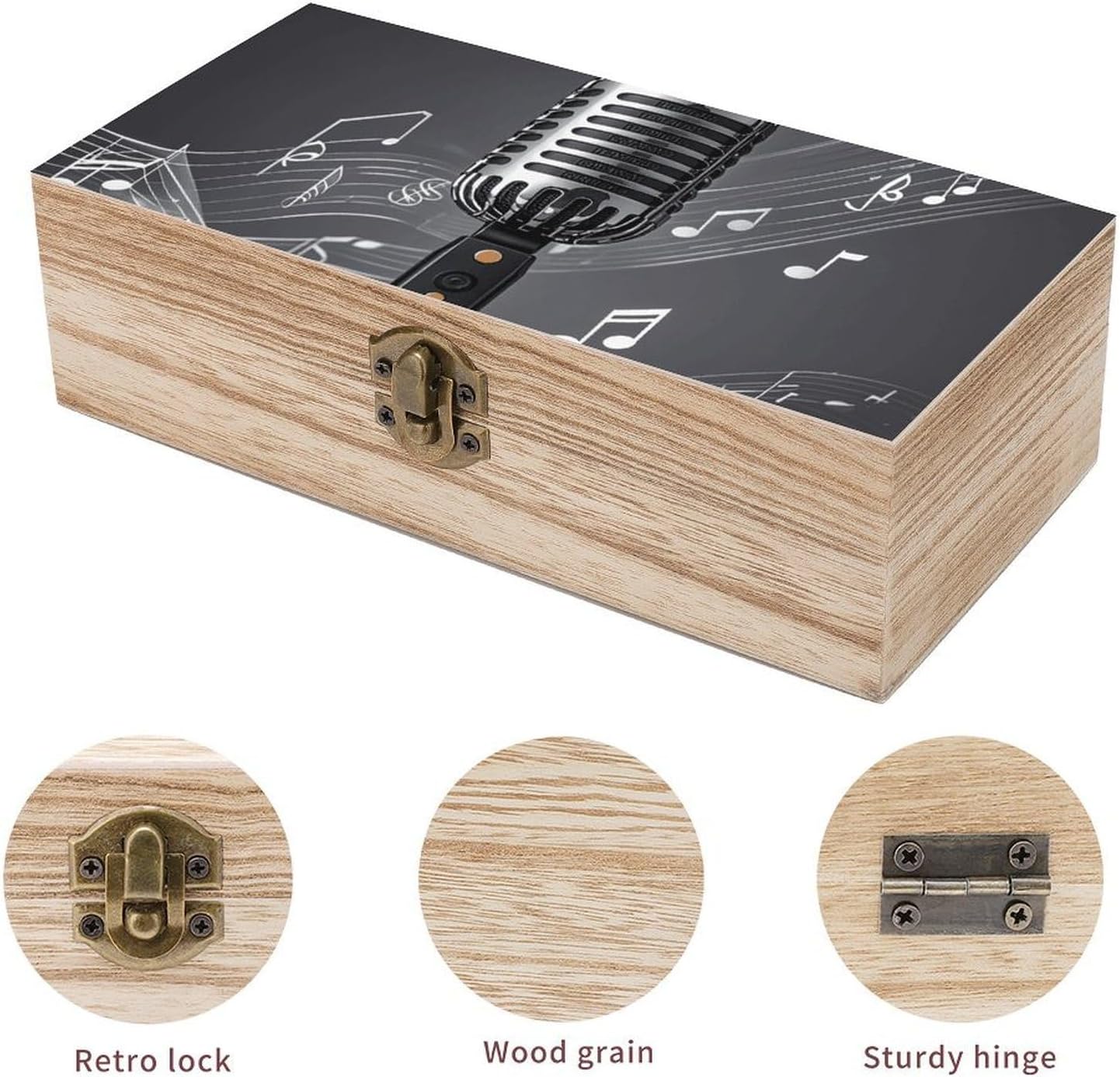 Microphone with Music Notes Wooden Keepsake Box with Hinged Lid Wood Box image 3