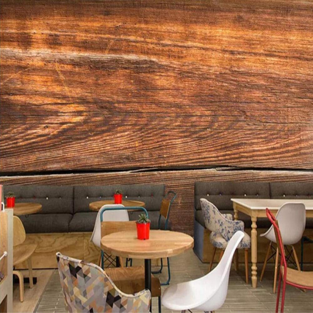 Papier Peint Mural 3D pour masquer un mur abîmé avec un effet planche de bois rétro