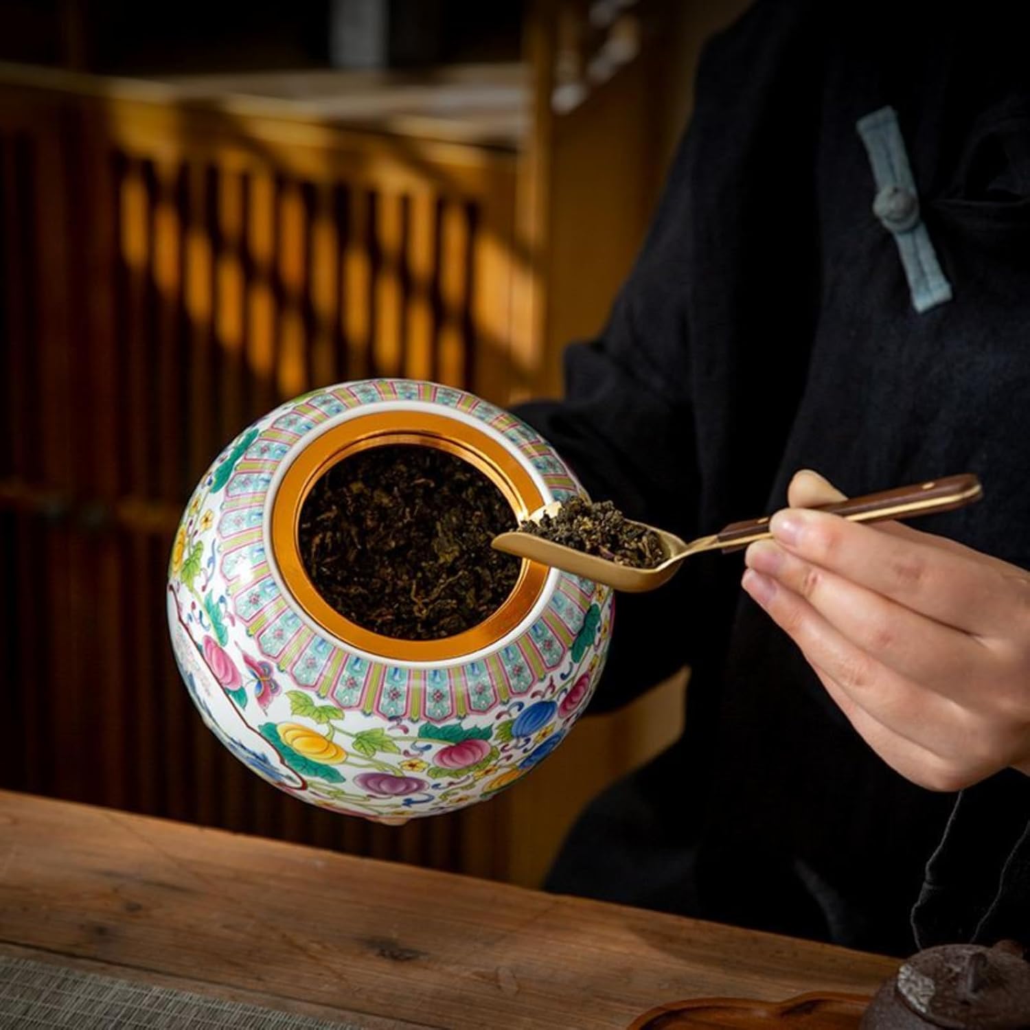 Enamel Colors Ceramics Tea Canister, 1000ml 33.8oz, Sealed Jar Chinese Style Household Ceramic Ornaments