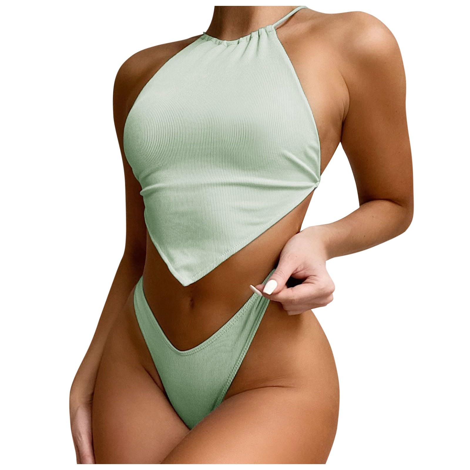 Traje de baño estilo europeo y escote V de mujer para moda de playa con abertura en el pecho 6