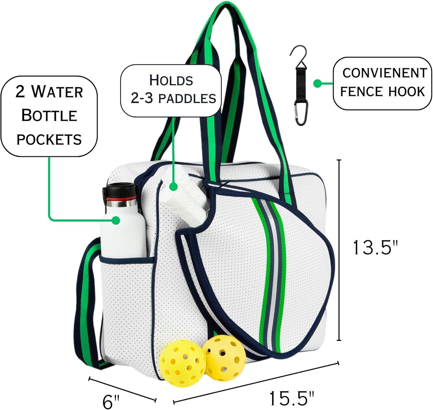 Brooklyn Pickleball Bag - Women's Pickleball Bag with fence hook, Quality Construction, Functional And cute Design