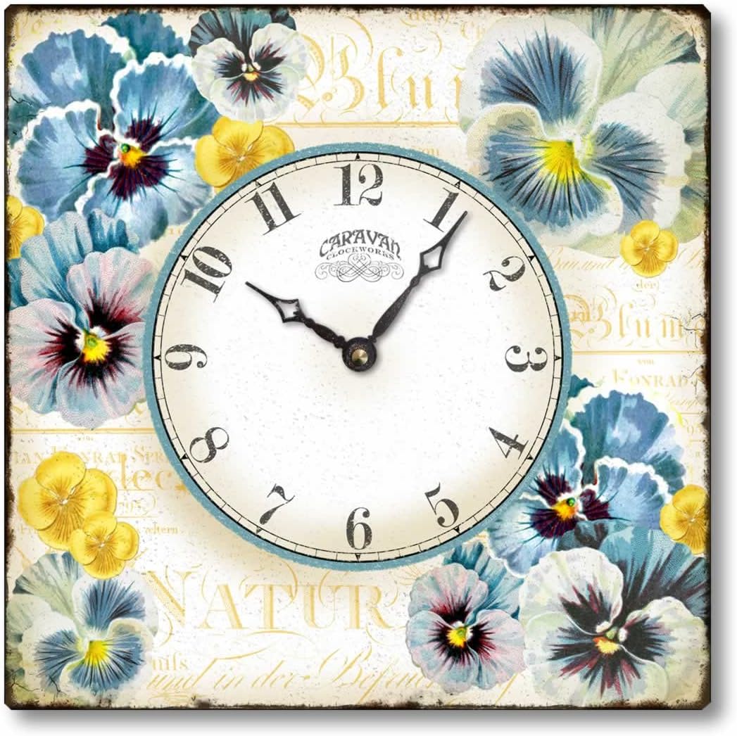 Item C2500 Vintage Style 10.5 Inch Pansies Wall Clock