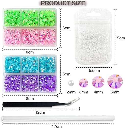 Miniatura 2 de CLRDIVA Surtido de diamantes de imitación de resina de gelatina con parte trasera plana, color morado, rosa, azul, verde, piedras preciosas AB no
