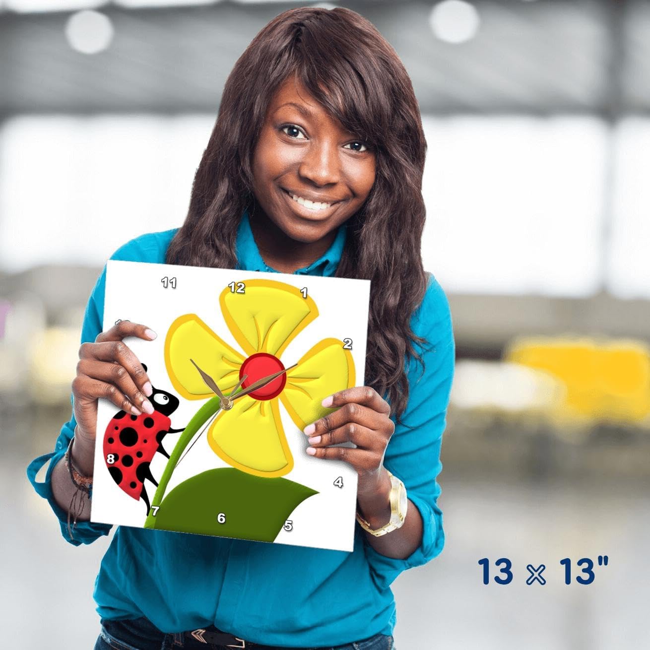 3dRose DPP_63122_2 Ladybug and Daisy Wall Clock, 13 by 13-Inch
