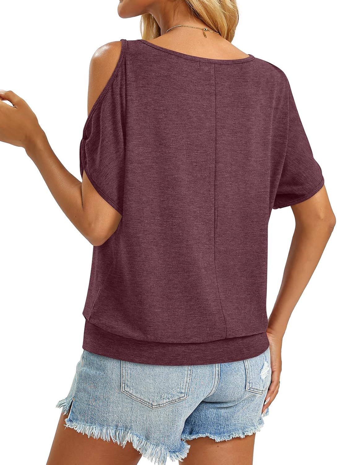Womens Cold Shoulder Tops Banded Bottom Boat Neck T Shirts Summer Sexy Casual Loose Fit Clothes 2026 - Image 6
