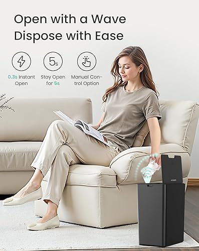 Miniatura 4 de Cesun Cubo de basura de baño de 4 galones con tapa, pequeño bote de basura automático, con sensor de movimiento sin contacto, cesta de basura de