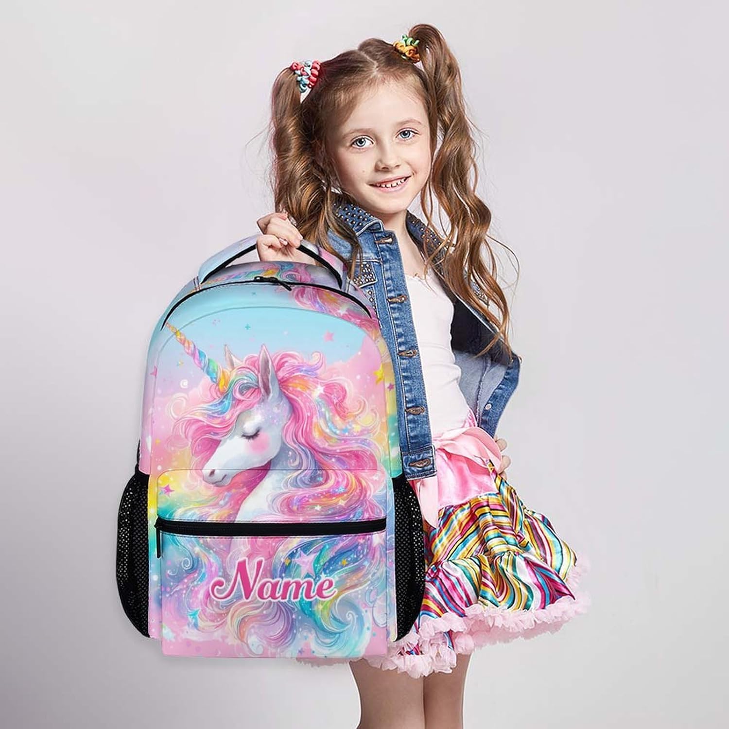 Personalized School Backpack for Kids Girls, 17 Inch Unicorn Backpack for Children Girls Age 6-8, Custom Pink Lightweight School Bag for Preschool, Primary, Kindergarten