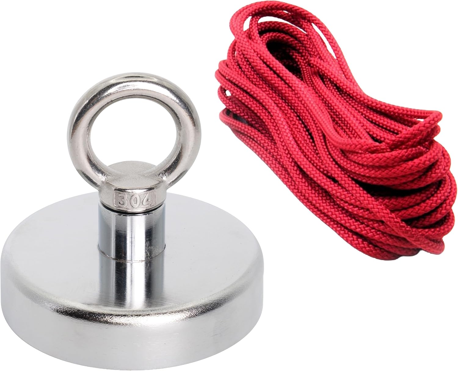 Magnet Expert Ø80 x 60mm Tall Ferrite Recovery Magnet [Ø3.15 x 2.36], M10 Eyebolt, 10M [32.8'] Rope, 60kg Pull [132 lbs], 1 Set