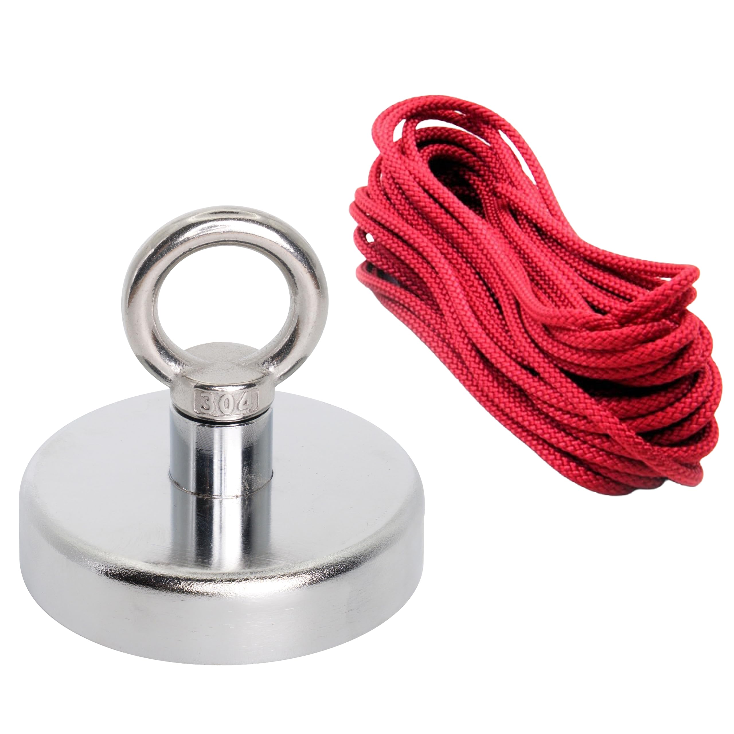Ferrite Recovery Magnet with M10 Eyebolt and 10m Rope for Magnet Fishing, Recovery, Retrieval and Treasure Hunting - 80mm dia x 70mm tall - 60kg Pull - Pack of 10