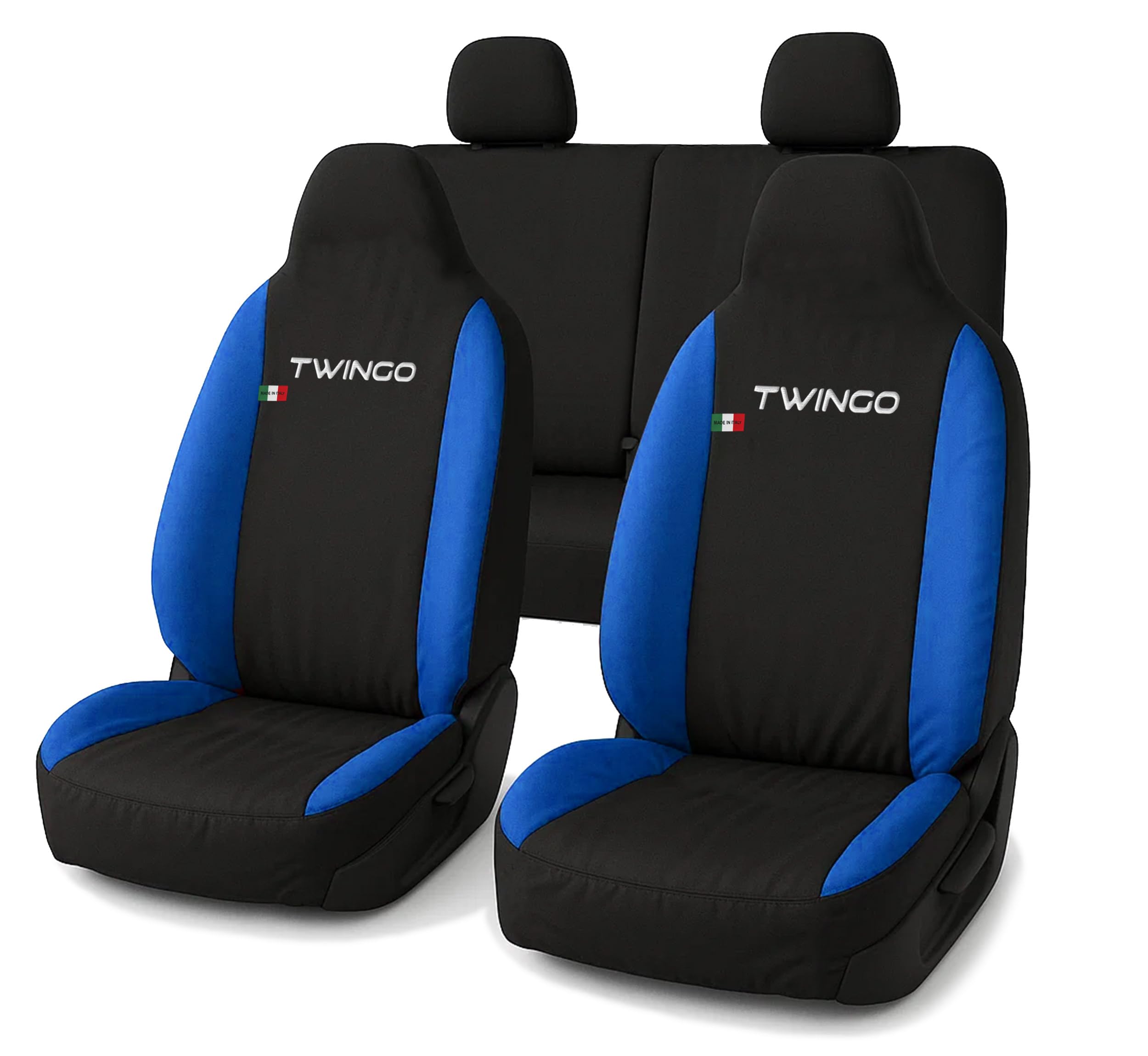 Lupex - Housses de Siège pour Twingo, Noir Bleu Royal, Avant et Arrière, Tissu Polyester, Intérieures, Made in Italy