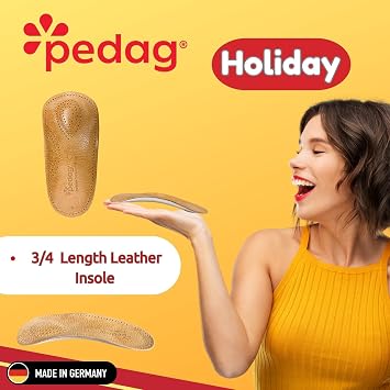 Pedag Holiday Thin Orthotic Insoles Arch Support Inserts Tan 5 Women | Made in Germany. Slim enough for dress shoes, loafers and flats. Eases ball of foot and heel pain. APMA accepted.