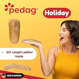 Pedag Holiday | 3/4 Length Sheepskin Orthotic Inserts | Handmade in Germany | Arch Support | Metatarsal Pad | Heel Cushion | Fits Low Profile Tight Shoes | Tan | 1 Pair | US Men 15 / EU 48