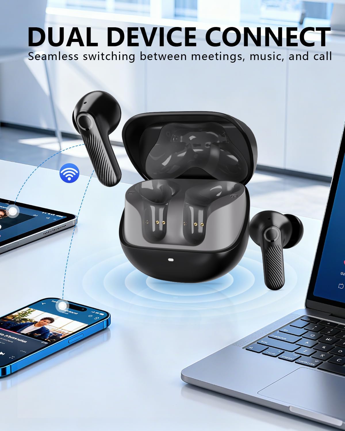 Wireless Earbuds with Active Noise Cancelling,140-Hour Long Battery Life Bluetooth 5.4 Ear Buds,Multi-Device Pairing,Enhanced Clear Call,Deep Bass Stereo In Ear Headphone - Image 6