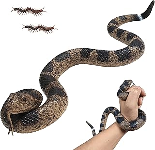 Realistic Rubber Snake Toys – Lifelike Fake Rattlesnakes with 2 Mini Centipedes, Garden Bird & Squirrel Deterrent, Outdoor Yard Props, Prank Toys for Kids & Adults, Halloween Decoration