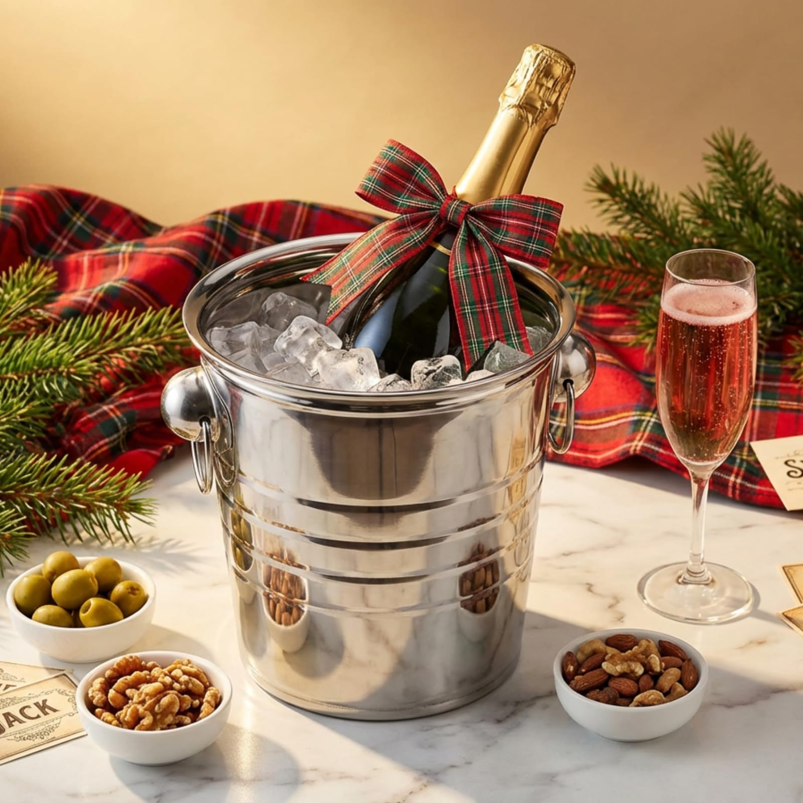ZENFUN Lot de 2 seaux à Glace de 3 l avec poignées, Seau à Glace avec Couvercle, Seau à Boisson en métal galvanisé avec poignées, Refroidisseur de Boissons et de vin pour Bar, fête, Barbecue, idéal