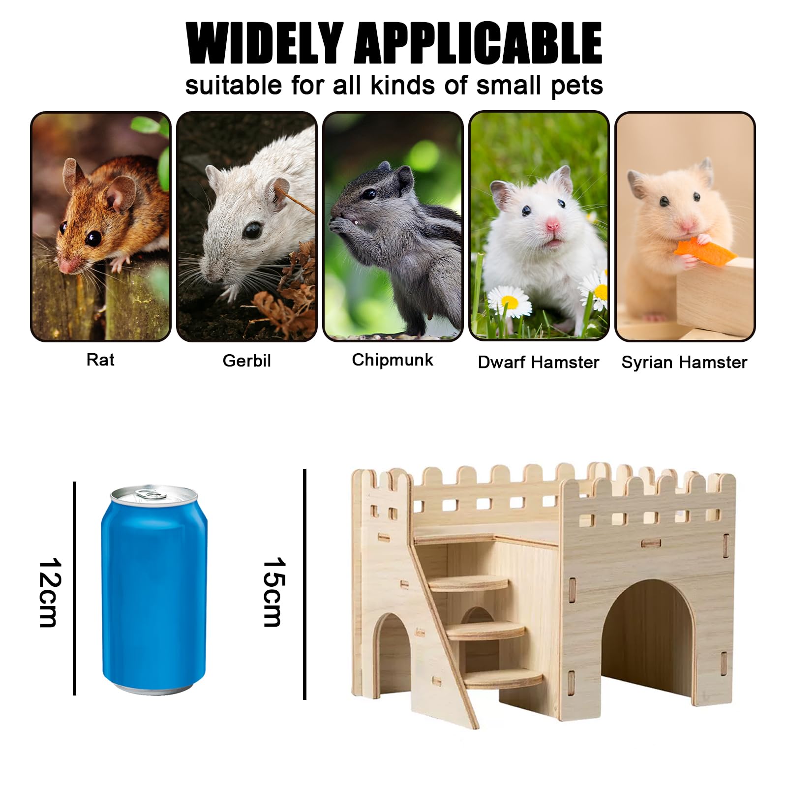 TOKAYIFE Casa de hámster, cabaña de escondite de Animales pequeños para Mascotas de Madera, casa de Vida Natural para hámster Enano Gerbil Rat Chipmunk (MZ-119) — view 3
