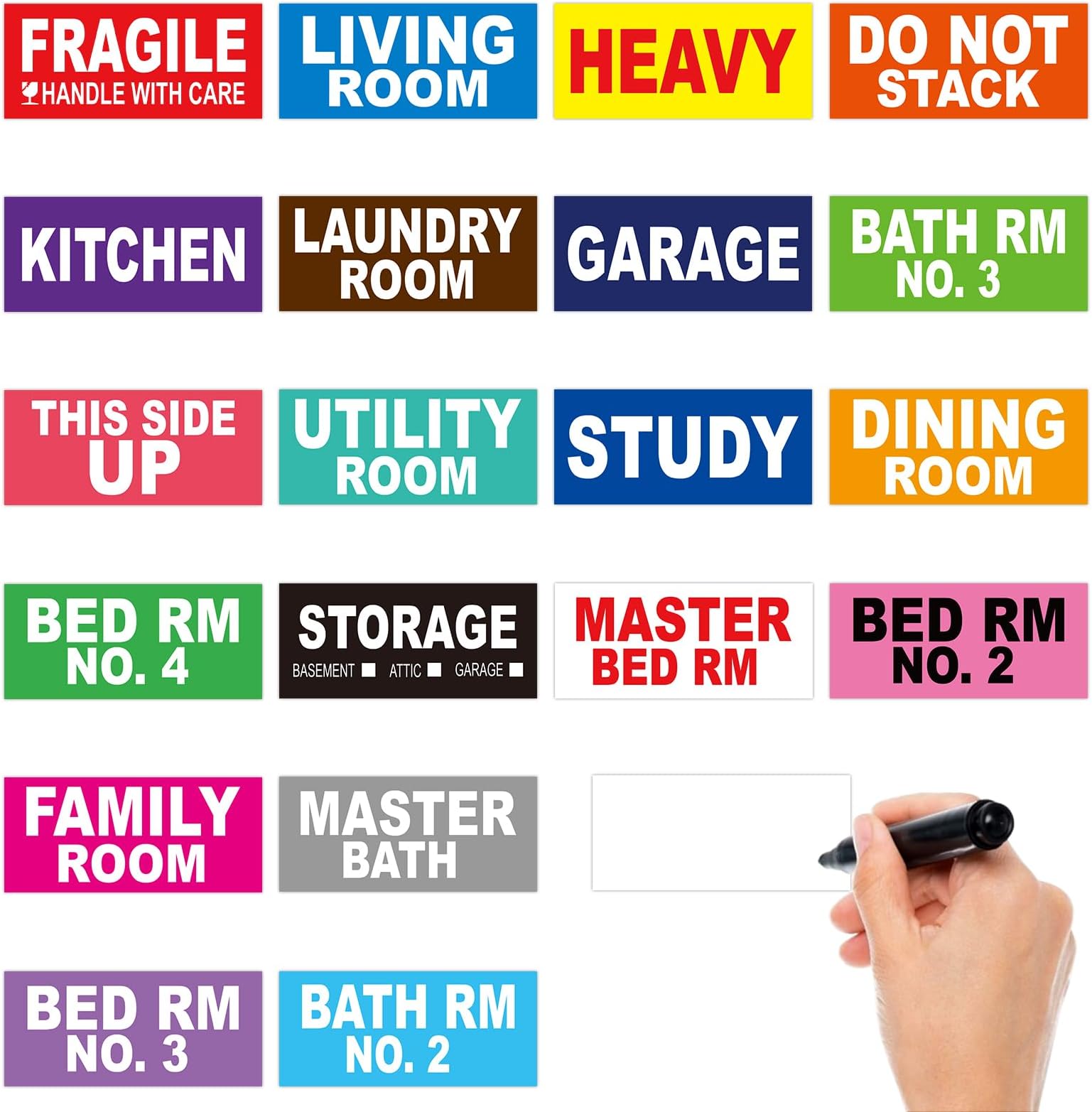 350 Home Labels for 2 Bedroom House - 50 Labels per Room, 7 Color Coded ...