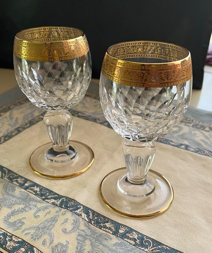 ボヘミアガラス 金彩 レッド 葡萄文 ワイングラス ペア M R6069