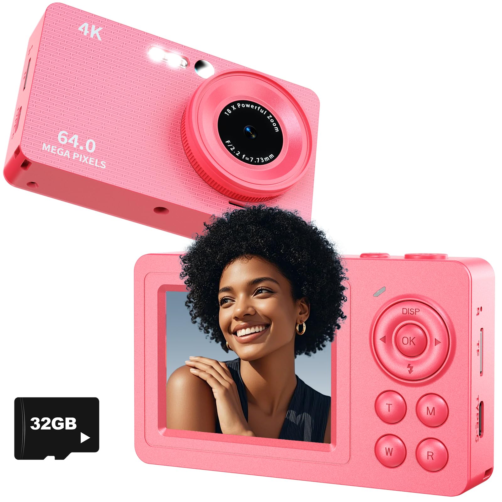 4K Digital Camera, 64MP Autofocus Point and Shoot Digital Camera with 18 Zoom, Anti Shake, 32GB Card, Portable Compact Travel Cameras for Teens Adult Beginner with Metal Shell, 2.8" IPS Screen, Pink-image-38