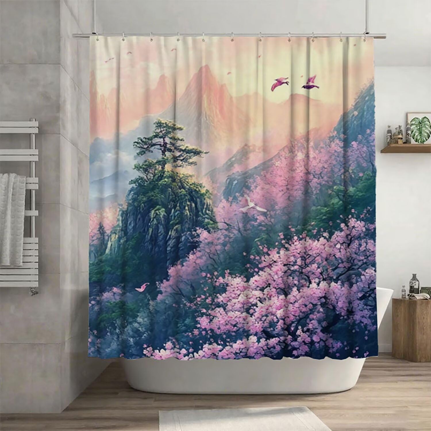 Rideau de douche imperméable et lavable avec ourlet lesté rose