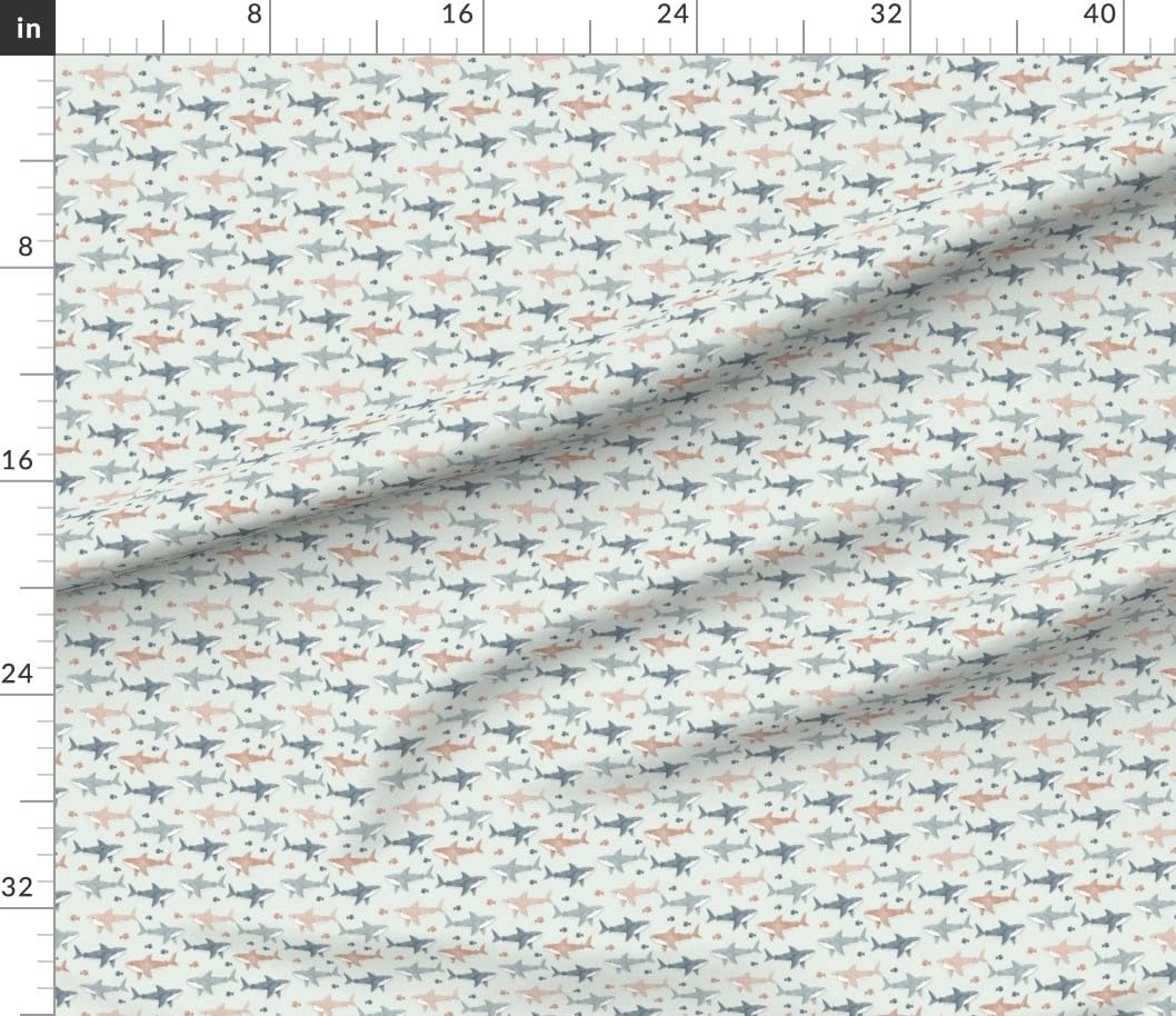 Spoonflower Fabric - Watercolor Sharks Coastal Nautical Boho Mint Blue Beach Ocean Seaside Printed on Petal Cotton Fabric Fat Quarter - Sewing Quilting Apparel Crafts Decor
