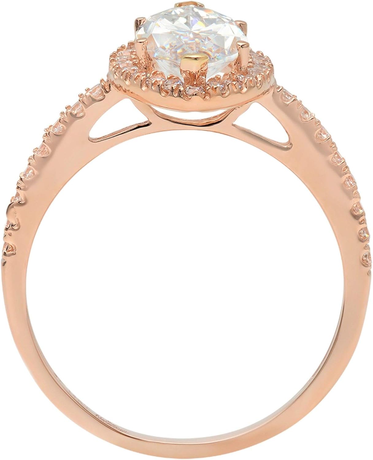 2.38 Ct Brilliant Marquise Cut Clear Simulated Diamond 14K Rose Gold Halo Solitaire with Accents Dainty Statement Ring