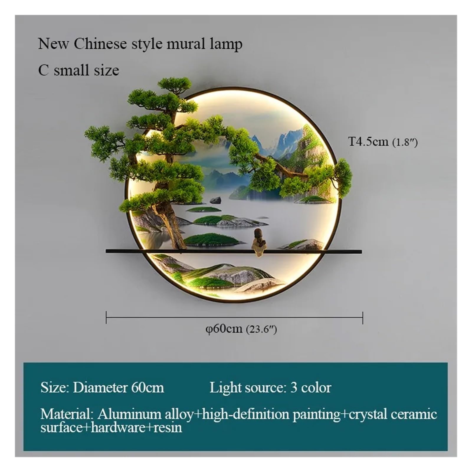 Applique murale moderne à l'intérieur du paysage chinois créatif, applique murale LED for la maison, le salon, la chambre à coucher et l'étude(Style C D60cm)