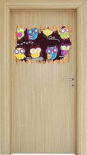 UYEDSR Stickers Muraux Hiboux Fous pour Enfants Percée du Bois dans Le Look 3D Sticker Mural ou de Porte Sticker Mural Sticker Mural Décoration Murale 62x42cm