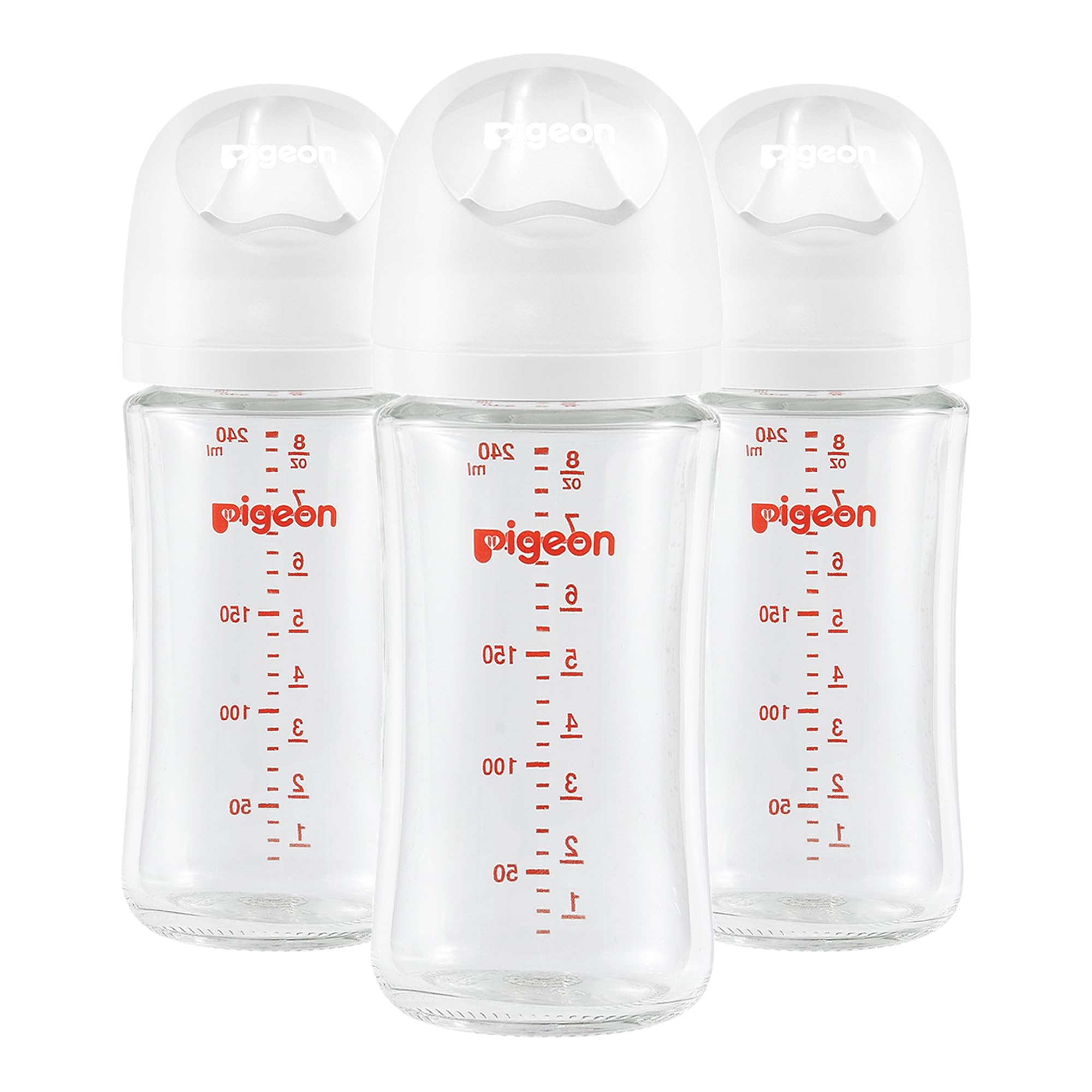 Pigeon Anti-Colic Glass Baby Bottles, 8 oz, 3 Pack, Medium Flow, 3+ Months