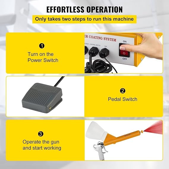 Powder Coating Gun, Electrostatic Powder Coating Sy-stem, Powder Coat Machine with Foot Switch Spray Gun,Portable Powder Coating S-ystem