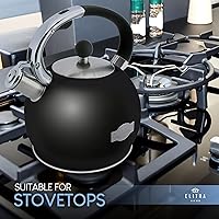 Vista 5 de Stove Top Whistling Fancy - Tetera de acero inoxidable con mango ergonómico, 2.7 cuartos de galón / 2.6 litros, color negro