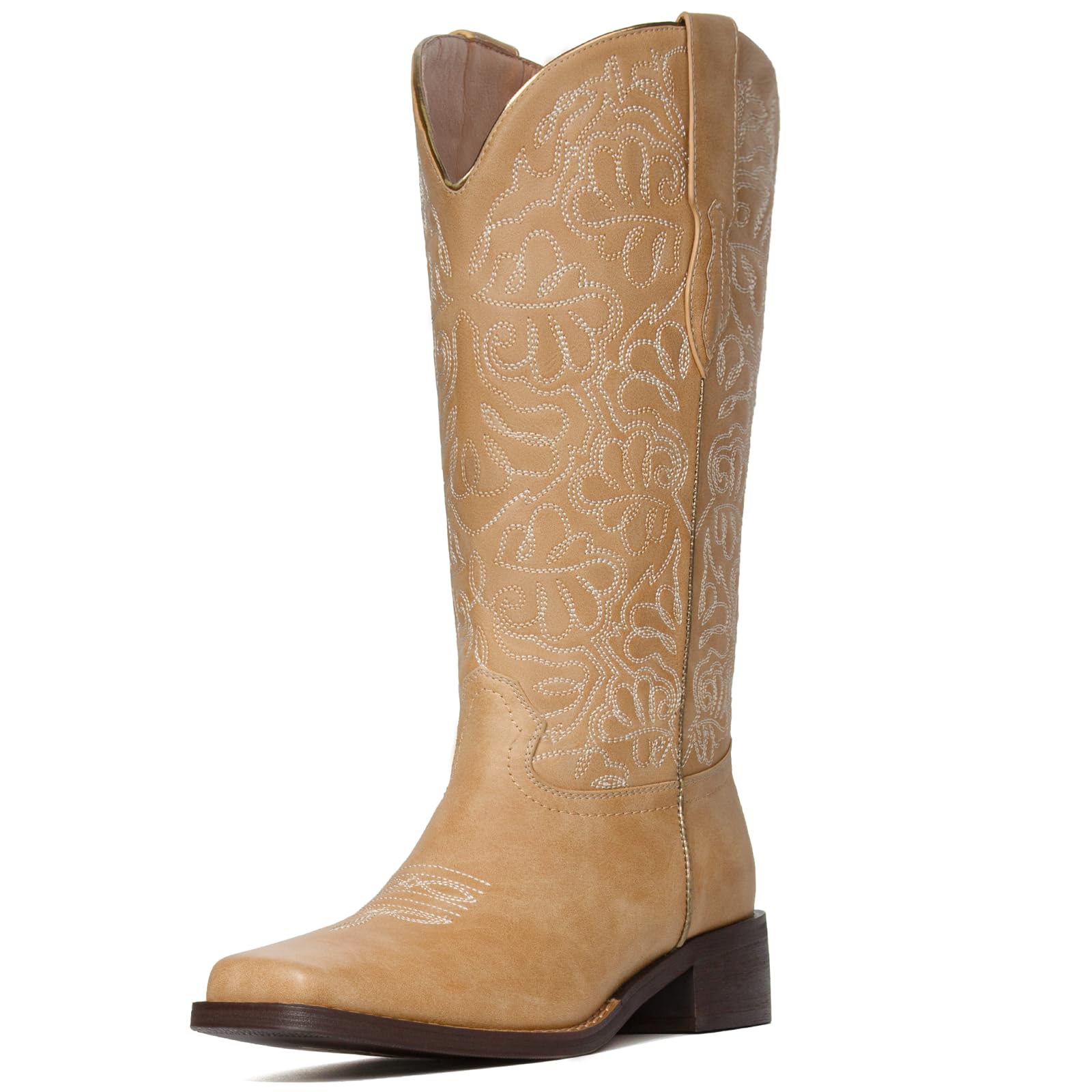 Western Cowboy Boots for Women Knee High Cowgirl Boots with Classic Embroidered, Pointed Toe Chunky Heel Fashion Retro Classic Pull On Tall Boot Women Fall Winter