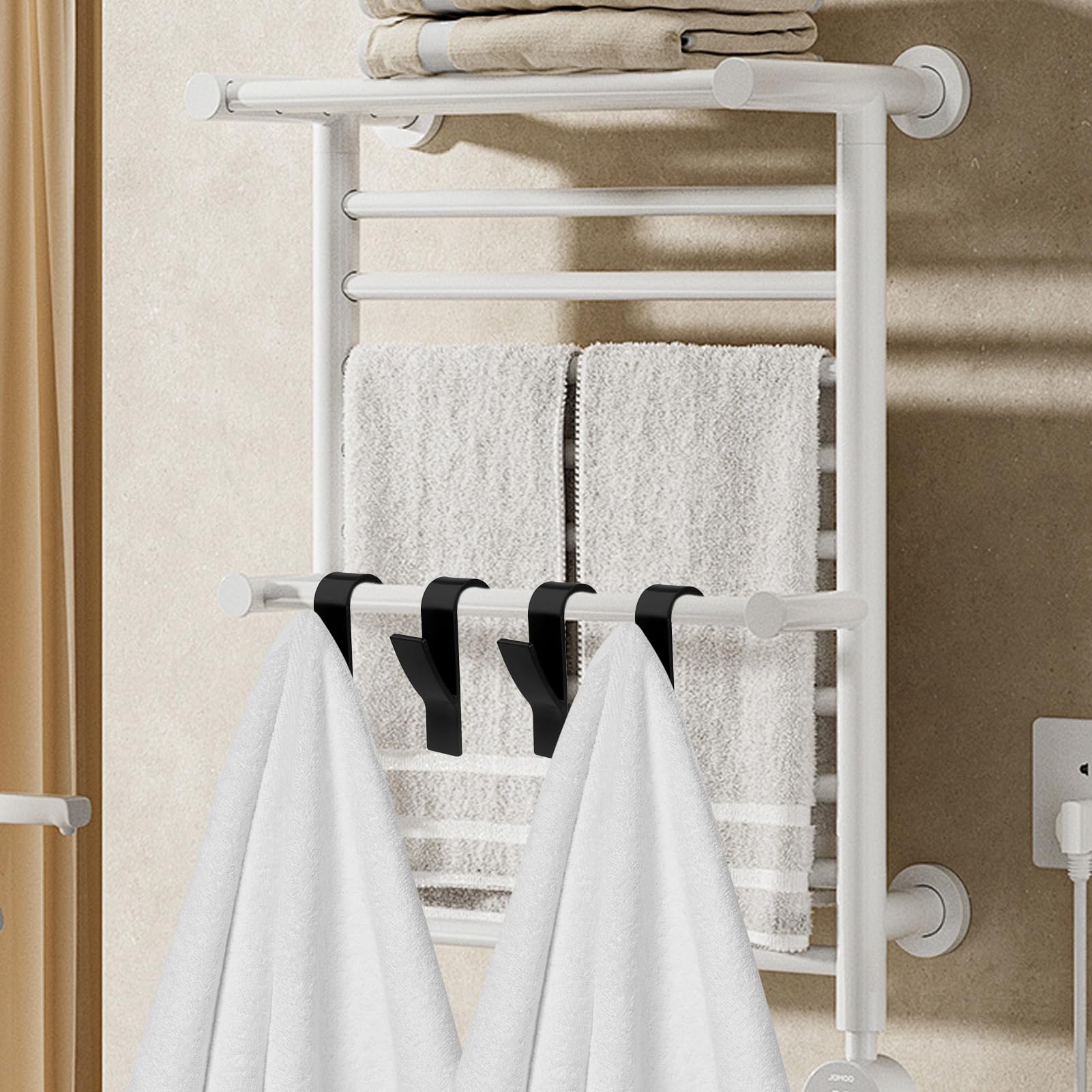 Gurfzcyuoo 6PCS Towel Rail Radiator Hooks for Towels Over Radiator Towel Rail Hanger Hooks Radiators Hanger for All Standard Radiators (6PCS Black) - Image 3