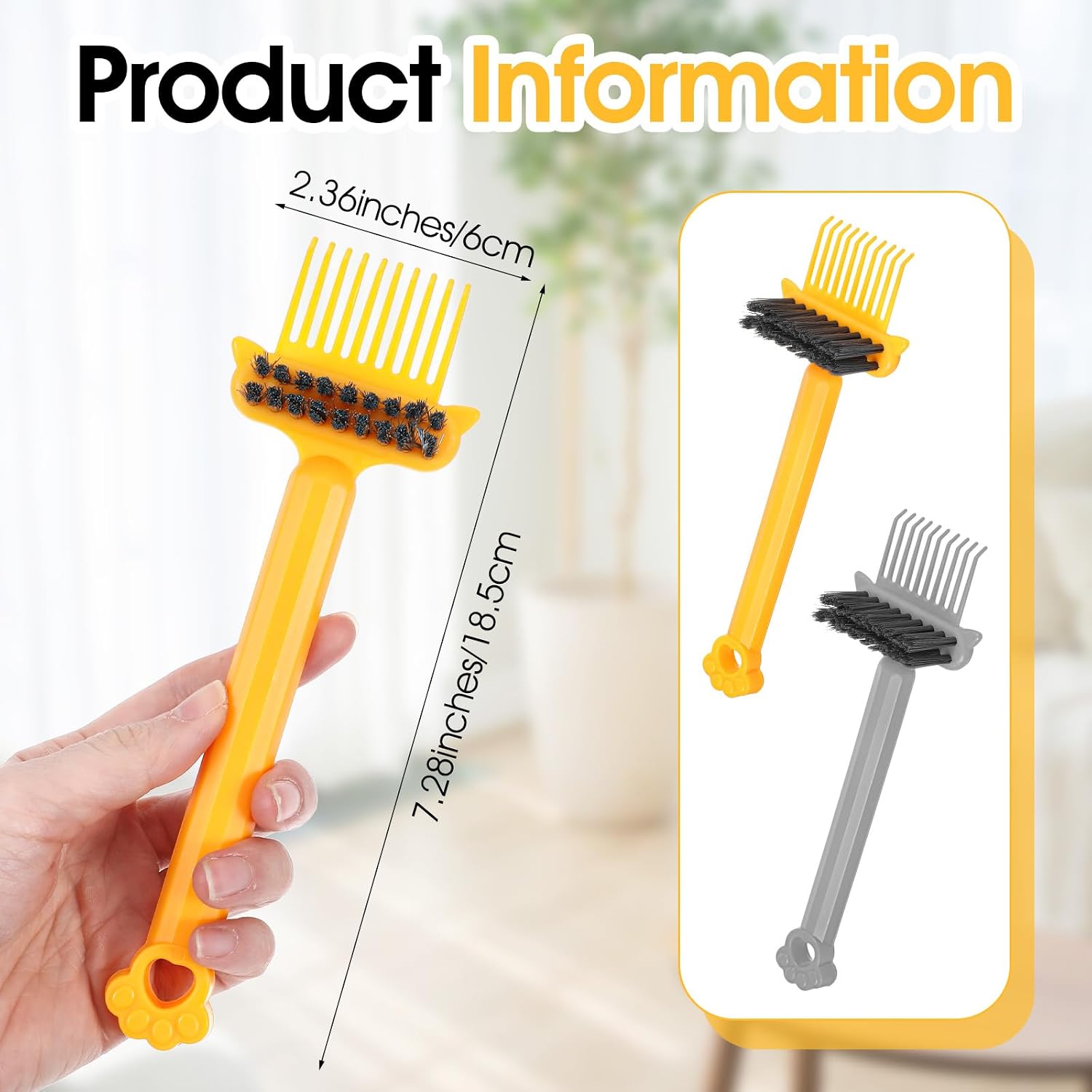 Bremorou 2-In-1 Hairbrush Cleaning Tool 2 Pack Mini Comb Cleaners With Pick Bristles Portable Hairbrush Cleaner Rake Effortlessly Removes Hair Dust For Home Salon And Travel Use (Silver Gray, Yellow)