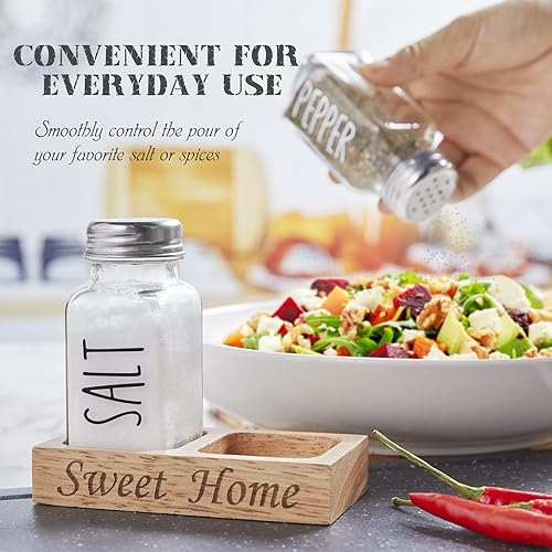 Miniatura 2 de Salero y pimentero de cristal con soporte, juego de sal y pimienta transparente Dopeca con organizador de madera para encimera de cocina o mesa